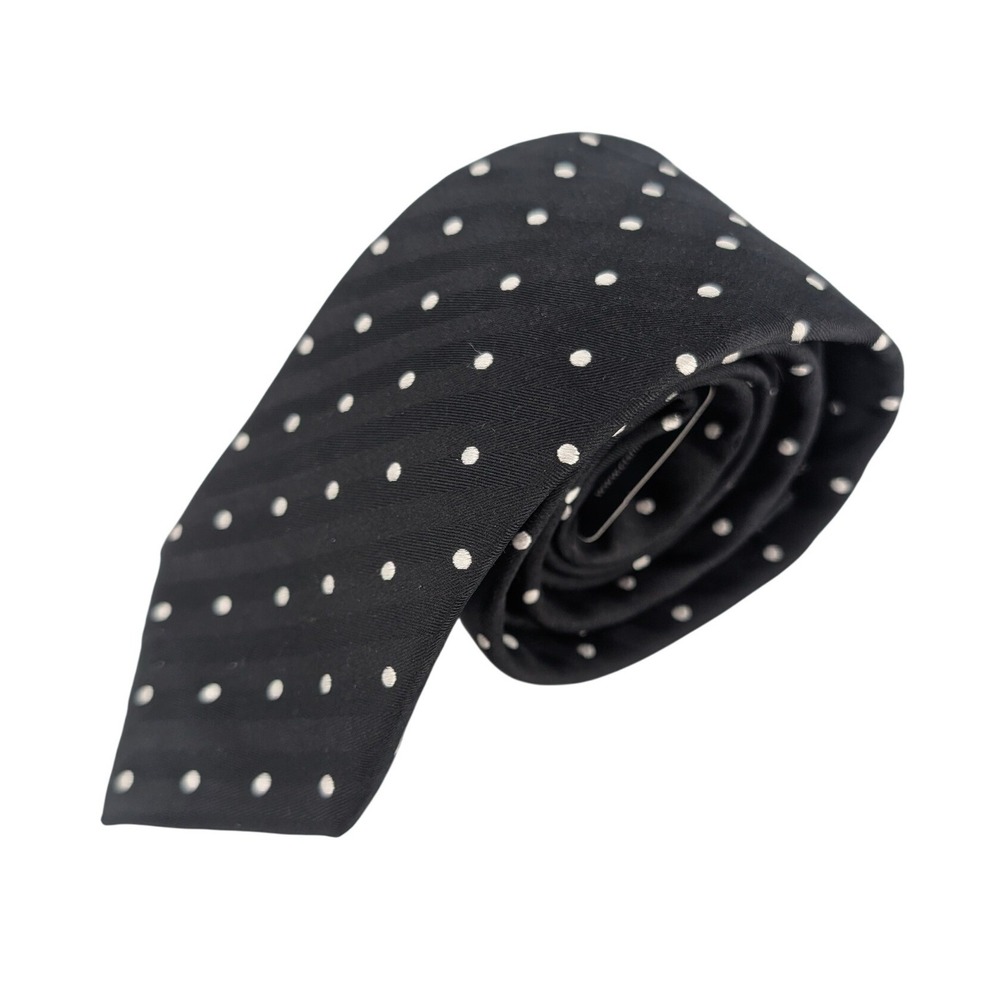 Charles Tyrwhitt Silk Woven Tie Black Herringbone Polka‎ Dot Classic Timeless